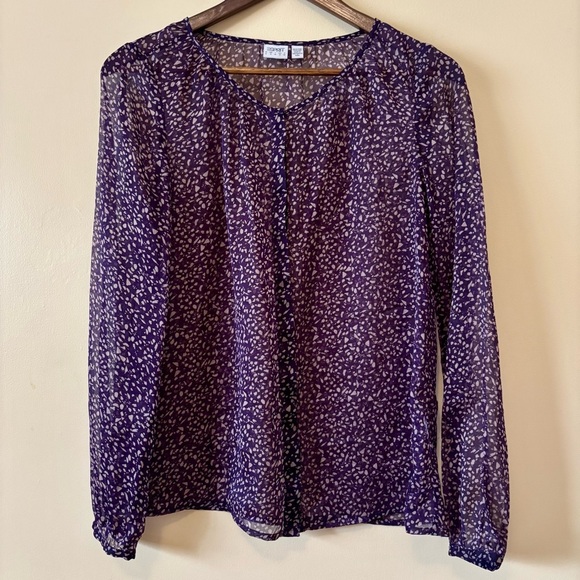 Esprit| Pretty Purple Sheer Long Sleeve Flowy Buttoned Top Blouse Sz S - Picture 1 of 3